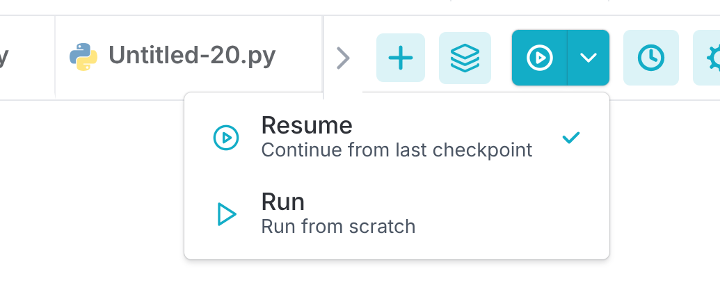 Run and Resume buttons in Studio